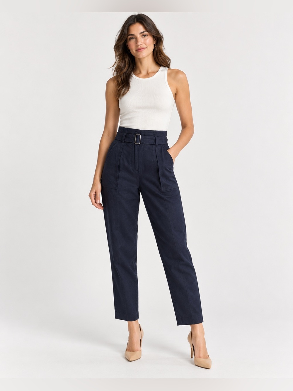 Banana Republic Navy High-Waist Belted Trousers